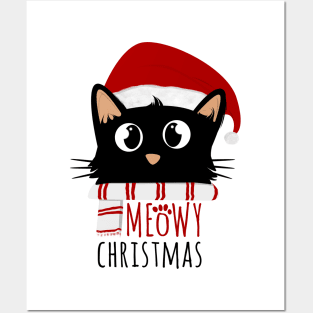 Meowy Christmas Cute Black Cat Posters and Art